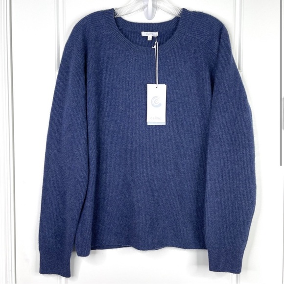 JOHNNY WAS CALME 100% Cashmere Ribbed Pullover Sweater NEW Size L Blue - Picture 2 of 10